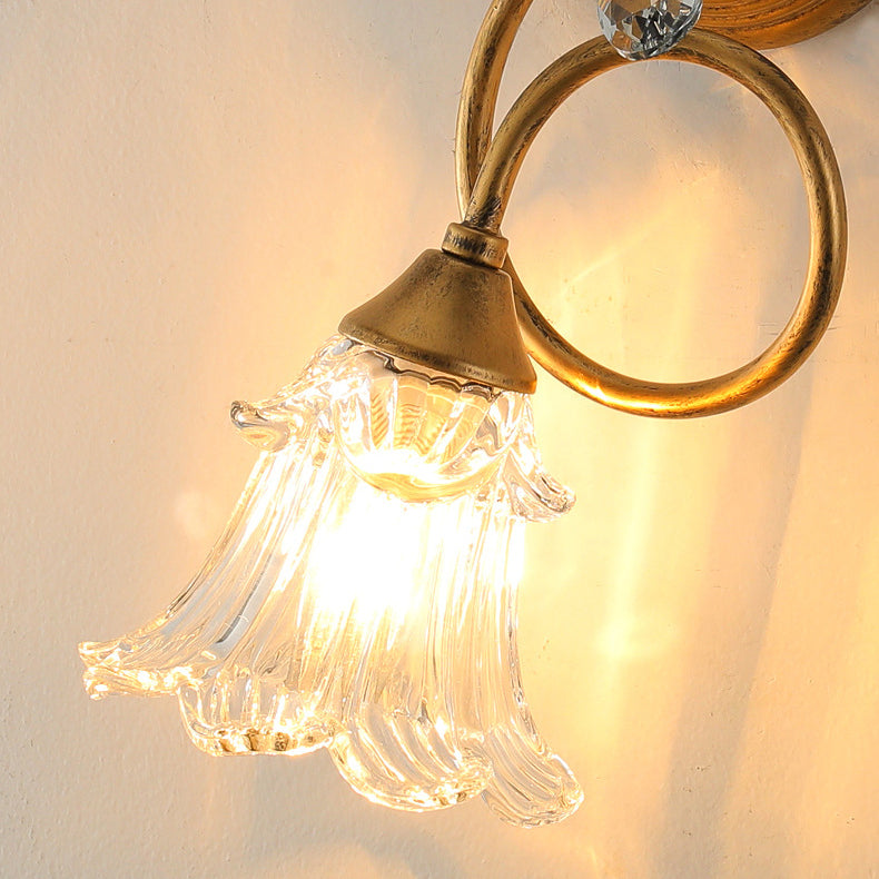 Iron Crystal Glass Flower Leave 2-Light Wall Sconce Lamp