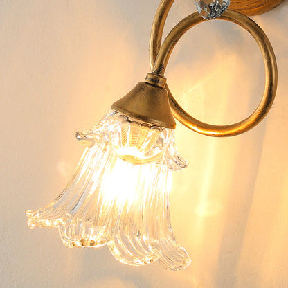 Iron Crystal Glass Flower Leave 2-Light Wall Sconce Lamp