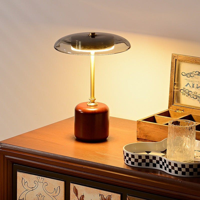Contemporary Brass Wood Table Lamp