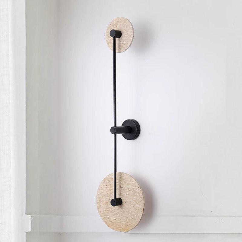 Geometric Circle Travertine Iron 2-Light Wall Sconce Lamp
