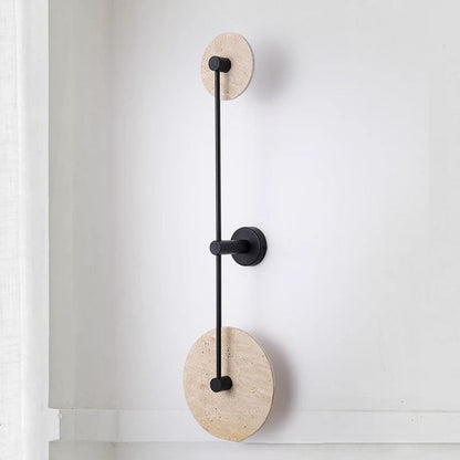 Geometric Circle Travertine Iron 2-Light Wall Sconce Lamp