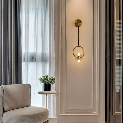 Golden Copper Circle Ring Crystal 1-Light Wall Sconce Lamp
