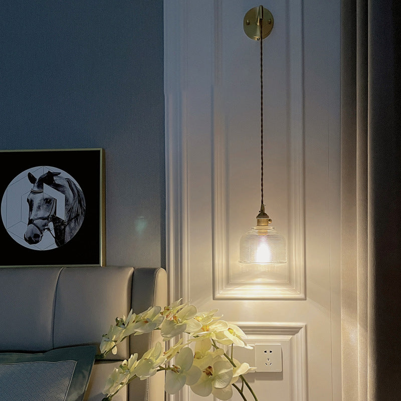 Round Cylinder Flower Brass Glass 1-Light Wall Sconce Lamp