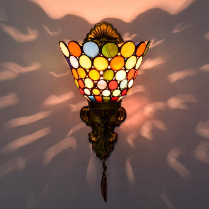 Tiffany Cup Iron Stained Glass 1-Light Wall Sconce Lamp
