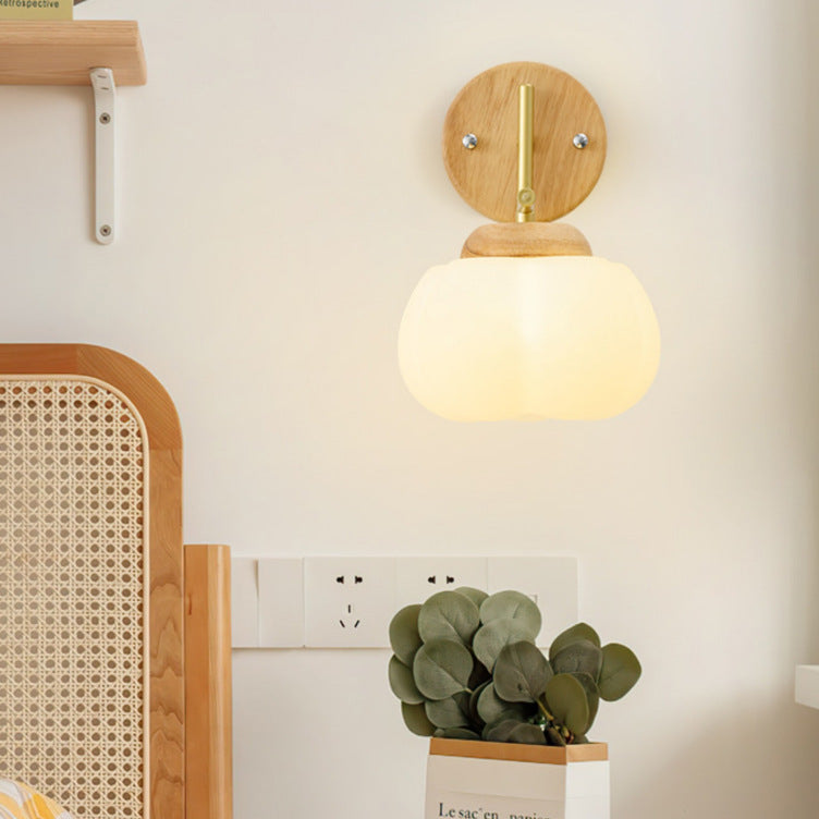 Japanese Wood Cotton PE Shade 1-Light Wall Sconce Lamp