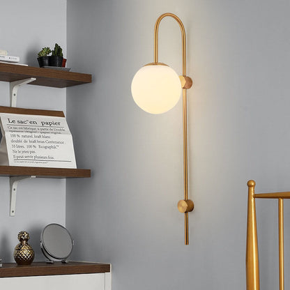 Iron Glass Round Ball Long Pole 1-Light Wall Sconce Lamp