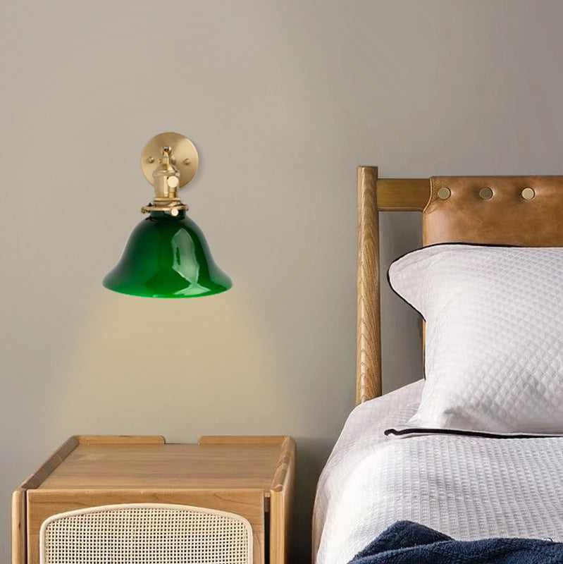 Glass Iron Copper Green Cone 1-Light Wall Sconce Lamp