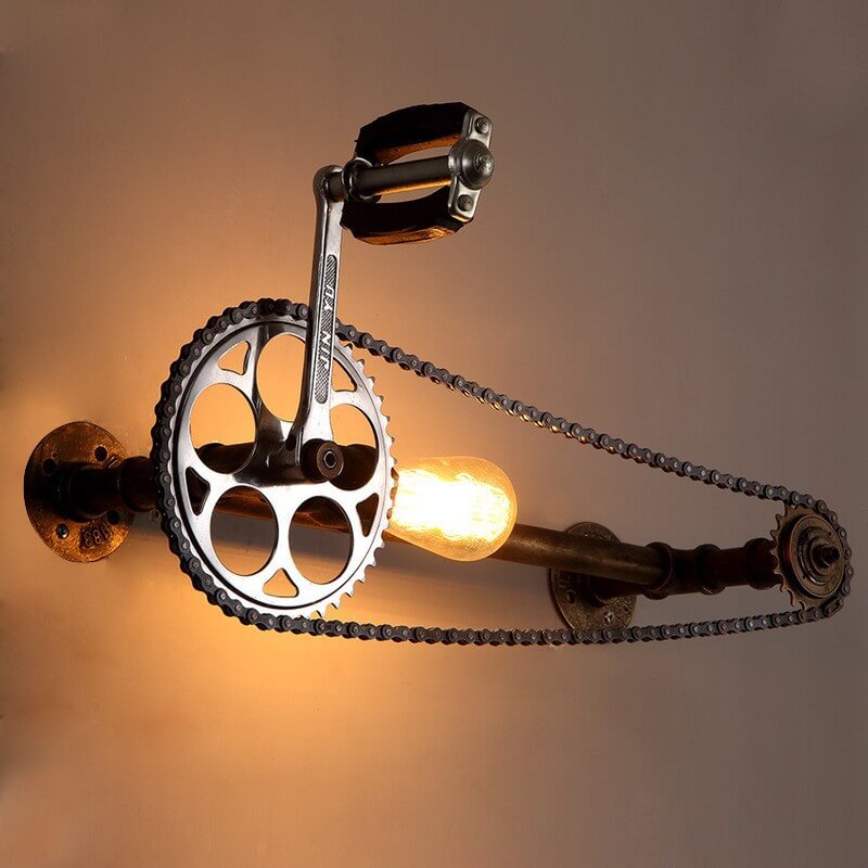 Steampunk Bicycle Metal Water Pipe 1-Light Wall Sconce Lamp