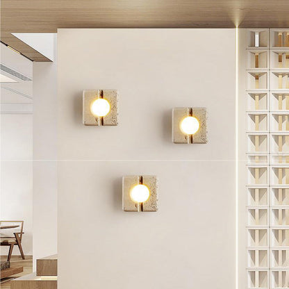 Retro White Travertine Square Shade LED Wall Sconce Lamp