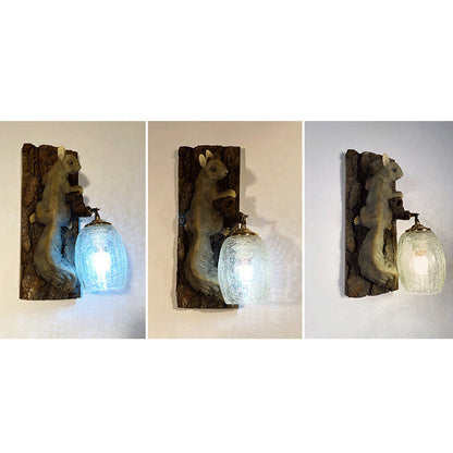 Resin Glass Squirrel Square 1-Light Wall Sconce Lamp
