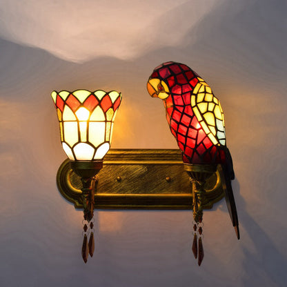 Tiffany Glass Crystal String 2-Light Wall Sconce Lamp