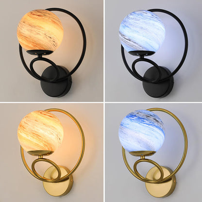 Creative Circle Planet Glass Iron 1-Light Wall Sconce Lamp