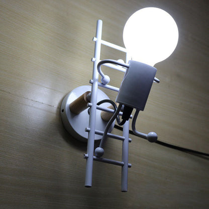 Little People Climbing Stairs Iron 1-Light Wall Sconce Lamp