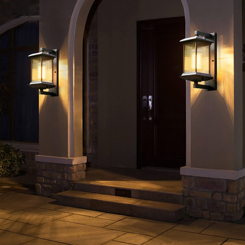 Square Glass 1-Light Outdoor Waterproof Wall Sconce Lamp