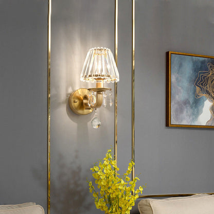 Golden Finish Frame Crystal Shade 1-Light Wall Sconce Lamp