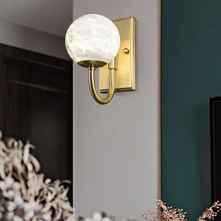 Chinese Marble Spherical Shade 1-Light Wall Sconce Lamp