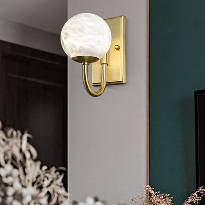 Chinese Marble Spherical Shade 1-Light Wall Sconce Lamp