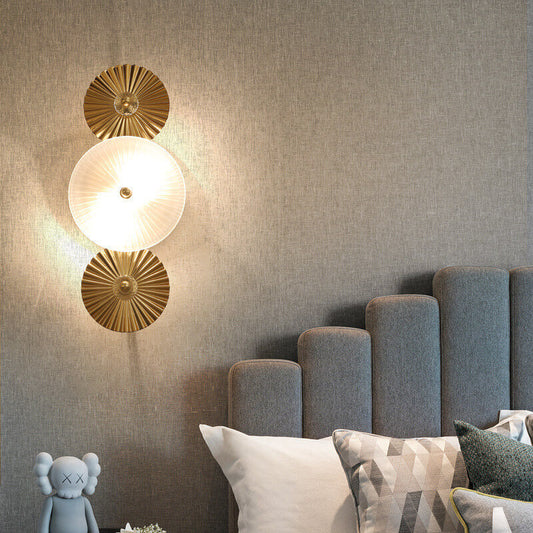 Pleated Hardware Disc Glass Shade 2-Light Wall Sconce Lamp