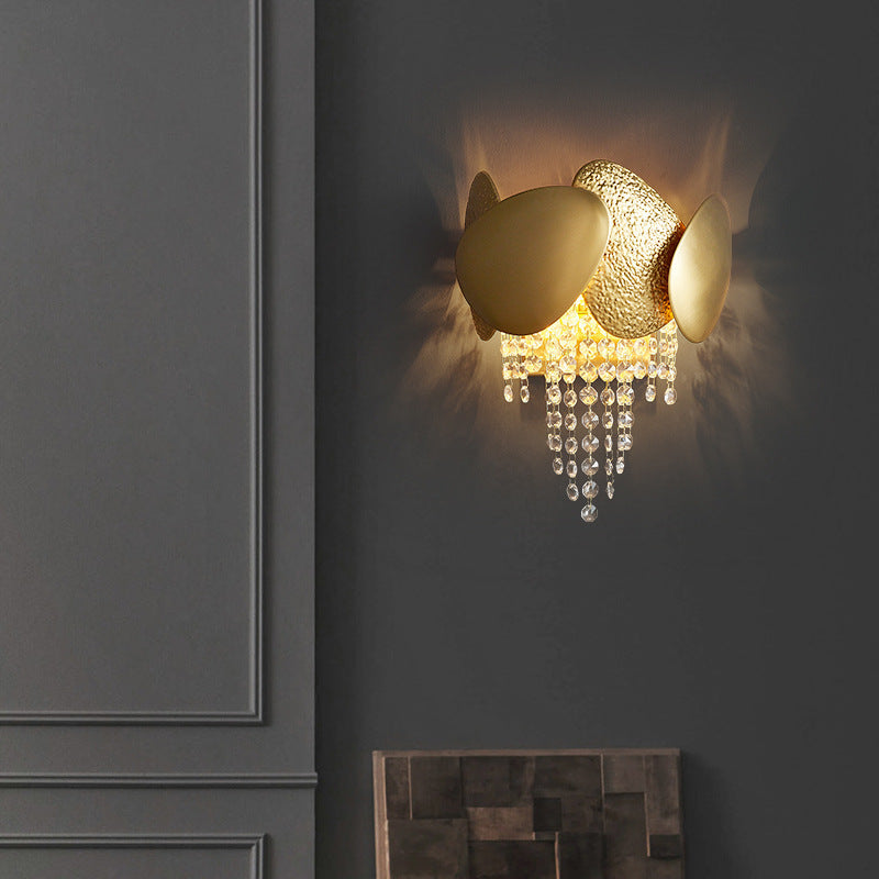 Irregular Oval Piece Iron Crystal 2-Light Wall Sconce Lamp