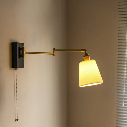 Japanese Walnut Retractable 1-Light Wall Sconce Lamp