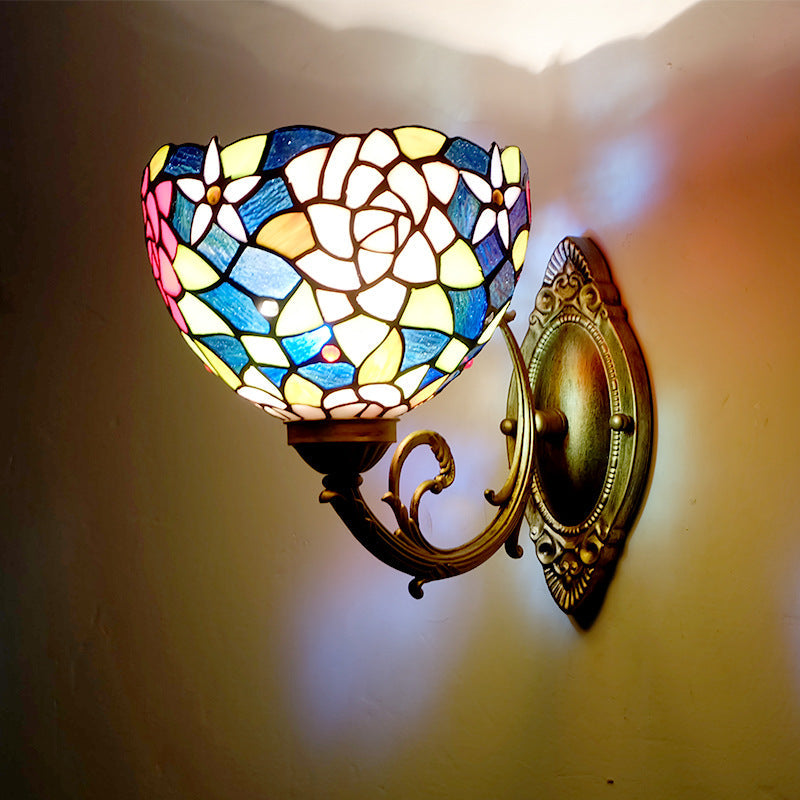 Tiffany Rose Stained Glass 1-Light Wall Sconce Lamp