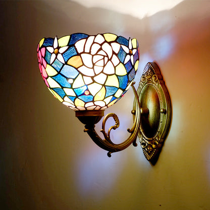 Tiffany Rose Stained Glass 1-Light Wall Sconce Lamp
