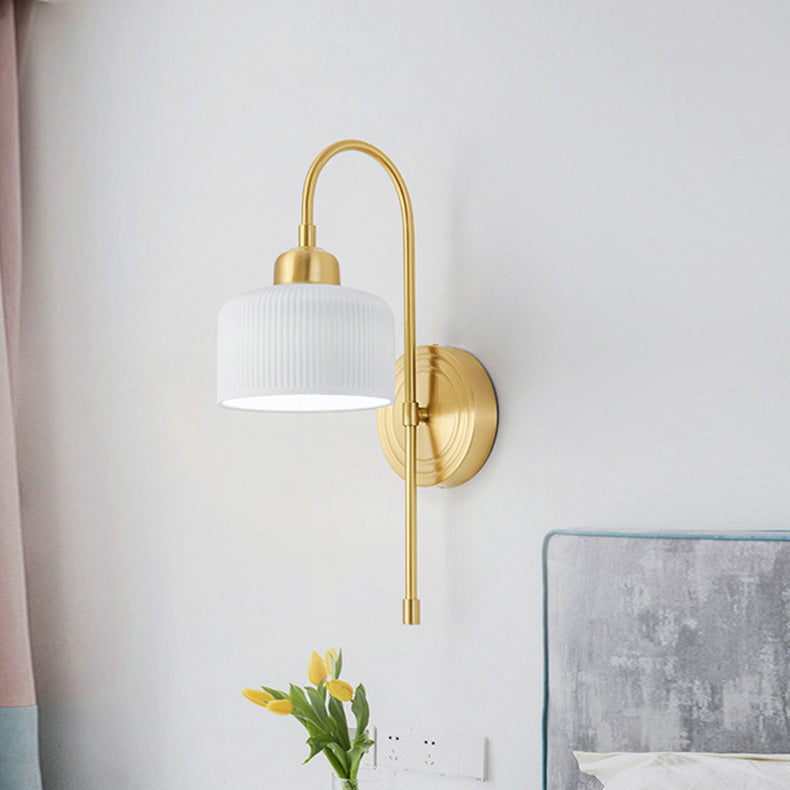 Antique Cylinder Ribbed Ceramic 1-Light Wall Sconce Lamp