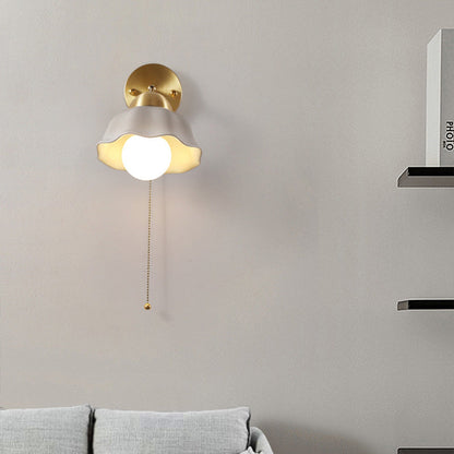 Floral Copper Ceramic Pull Cord 1-Light Wall Sconce Lamp