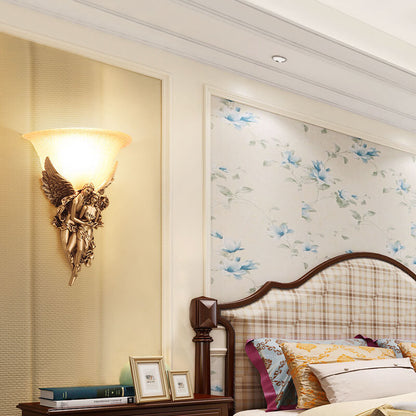 European Angel Resin Design Glass 1-Light Wall Sconce Lamp