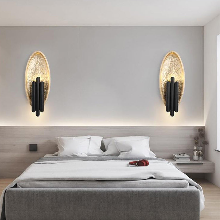 Oval Gold Foil Texture Metal Tube 2-Light Wall Sconce Lamp