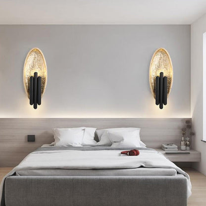 Oval Gold Foil Texture Metal Tube 2-Light Wall Sconce Lamp