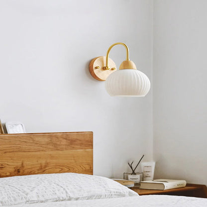 Wood Acrylic Iron Flower Ball 1-Light Wall Sconce Lamp