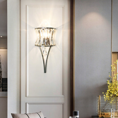 Prismatic Clear Crystal Shade Iron 1-Light Wall Sconce Lamp