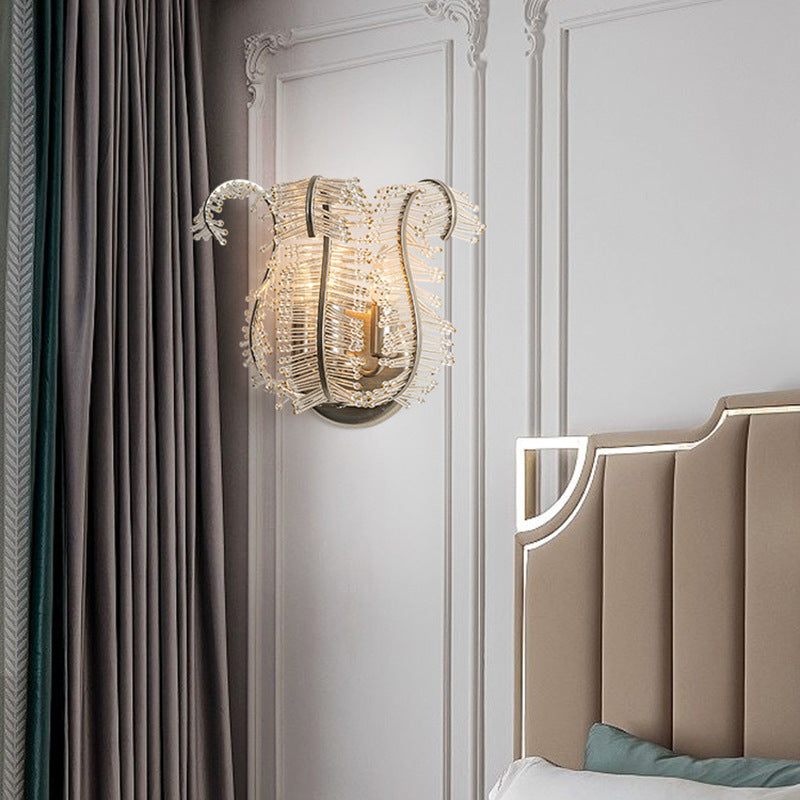 Glass Banana Leaf Iron Frame 3-Light Wall Sconce Lamp