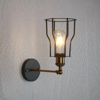 Industrial Round Iron Cage 1-Light Wall Sconce Lamp