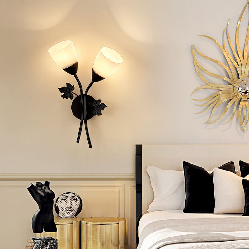 Scandinavian Floral Iron Glass 1/2 Light Wall Sconce Lamp