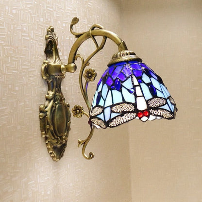Tiffany Stained Glass Dragonfly 1-Light Wall Sconce Lamp