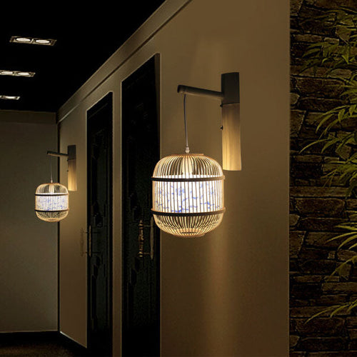 Chinese Weaving Parchment Oval 1-Light Wall Sconce Lamp