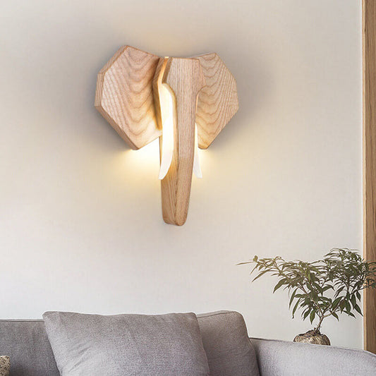 Nordic Solid Wood Elephant Shape LED Wall Sconce Lamp