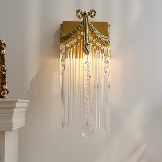 French Luxury Bow Brass Crystal 1-Light Wall Sconce Lamp