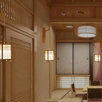 Japanese Style Bamboo Square 1-Light Wall Sconce Lamp
