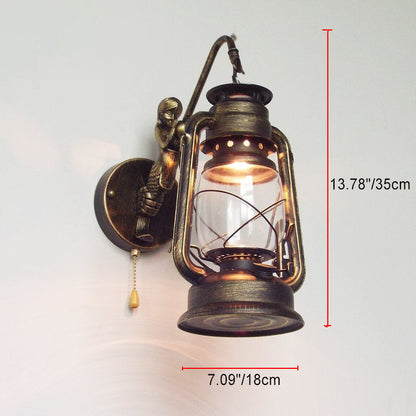 Iron Kerosene Lantern Mermaid 1-Light Wall Sconce Lamp