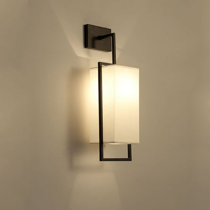 Chinese Square Fabric Iron Frame 1-Light Wall Sconce Lamp