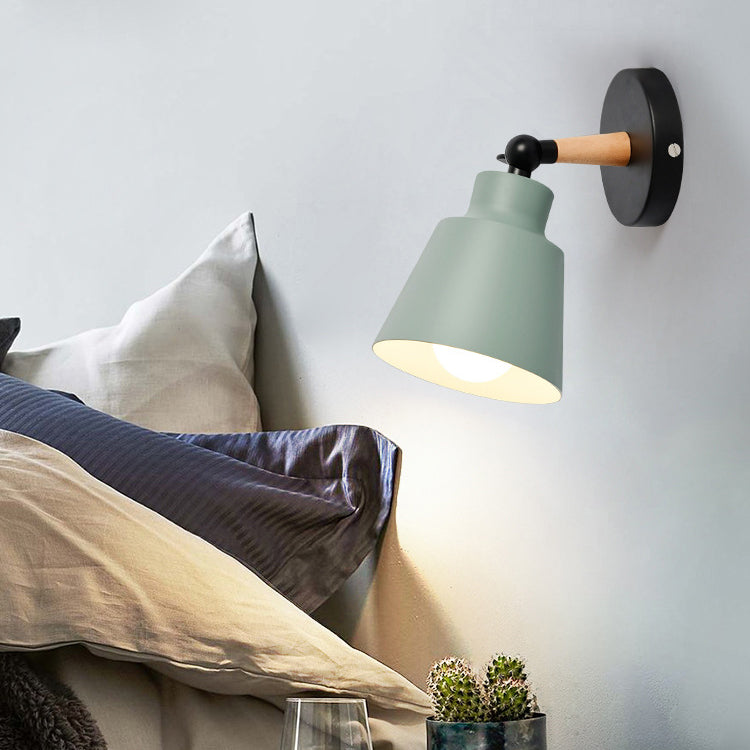 Cylindrical Aluminum Wood 1-Light Wall Sconce Lamp