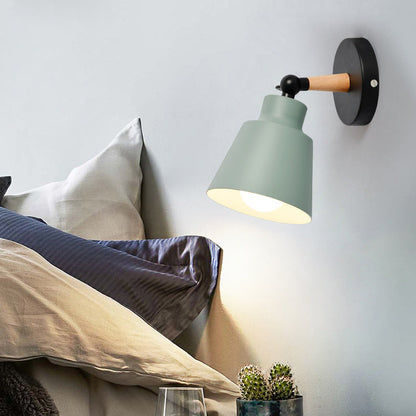 Cylindrical Aluminum Wood 1-Light Wall Sconce Lamp