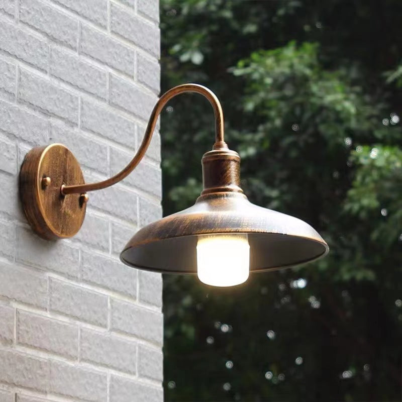 Curved Pole Round Pot Lid Iron 1-Light Wall Sconce Lamp