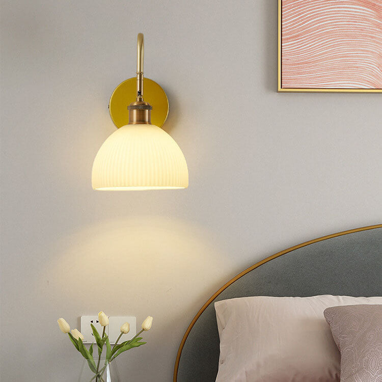 Striped Dome Shade Curved Arm 1-Light Wall Sconce Lamp
