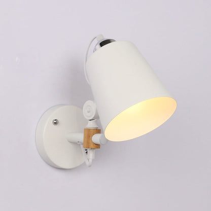 Scandinavian Iron Shade Wood 1-Light Wall Sconce Lamp