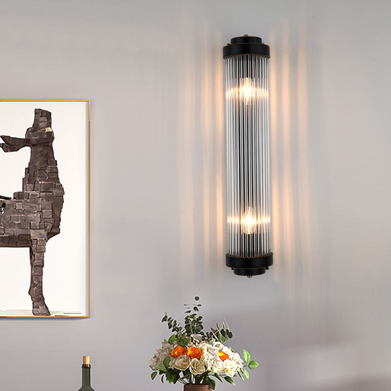Metal Steel Crystal Column Tower 2-Light Wall Sconce Lamp