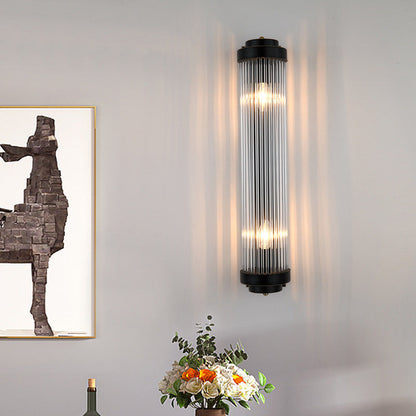 Metal Steel Crystal Column Tower 2-Light Wall Sconce Lamp